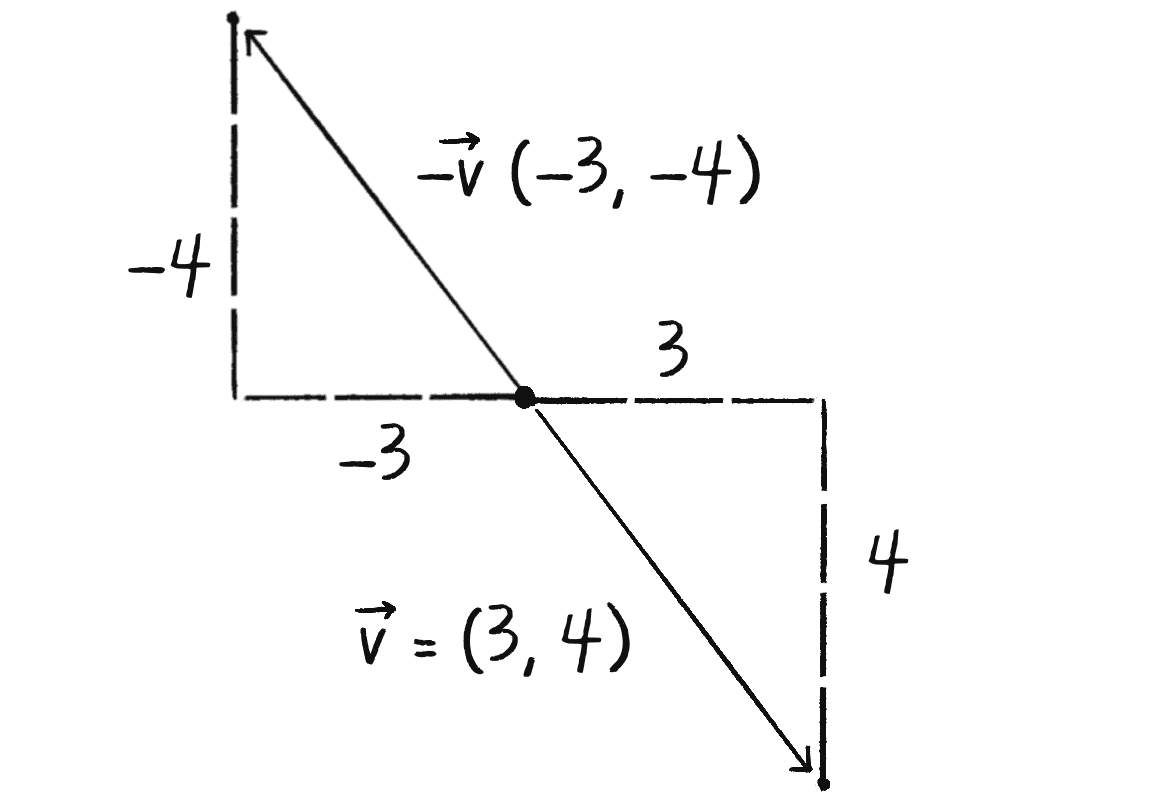 Figure 1.7: The relationship between \vec{v} and -\vec{v}